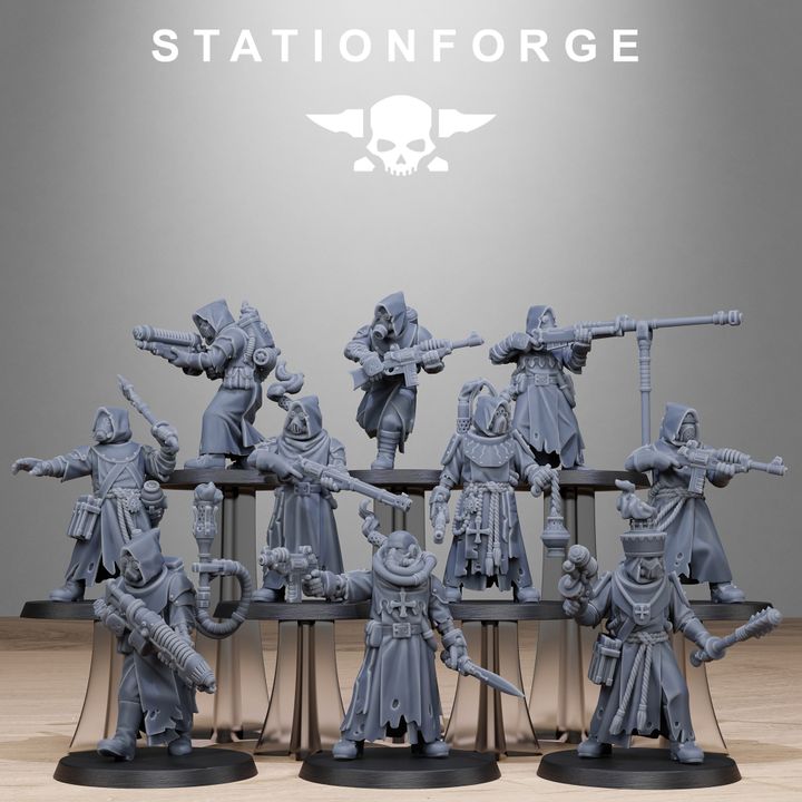 Scavenger Sanctum Infantry, Tech Priests proxy miniature, 28mm heroic scale unpainted resin