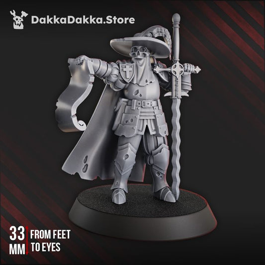 Torquemadas Verdugo Inquisitorial Shield And Machinegun, Trench Warfare proxy miniature, character, 28mm heroic scale unpaint
