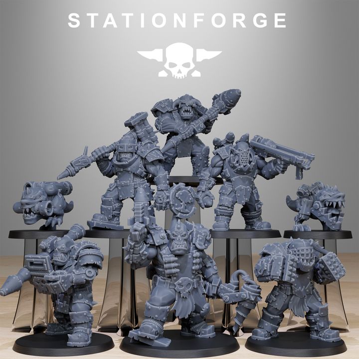 Orks Smashers (8 Units), proxy miniature, squad, 28mm heroic scale unpainted resin