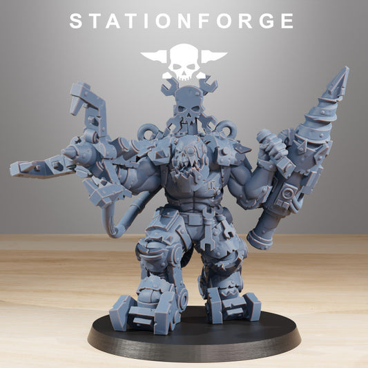 Orks Exo Boss With Drill, proxy miniature, character, 28mm heroic scale unpainted resin