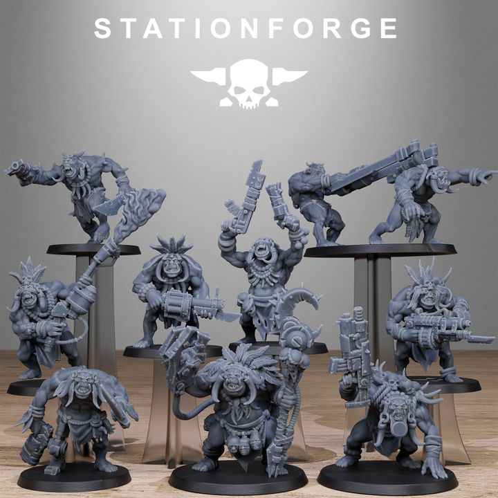 Orks Tribal Infantry, proxy miniature, 28mm heroic scale unpainted resin