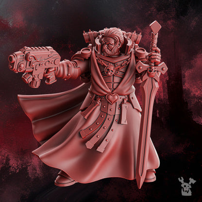 Crimson Knights Great Curator Mathias, proxy miniature, 28mm heroic scale unpainted resin, view 2