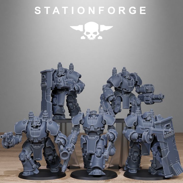 Grim Guard Power Armor, Imperial Army proxy miniature, infantry, 28mm heroic scale unpainted resin