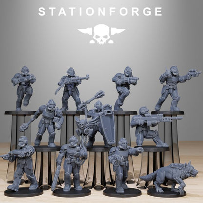 Imperial Army Grim Guard Enforcers (11 Units), 28mm heroic scale unpainted resin