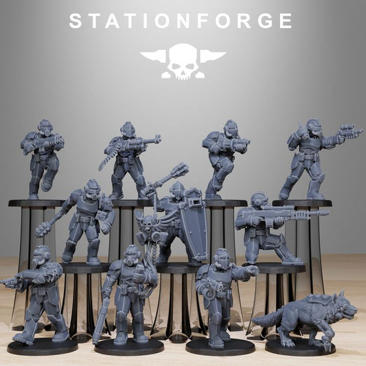 Imperial Army Grim Guard Enforcers (11 Units), 28mm heroic scale unpainted resin