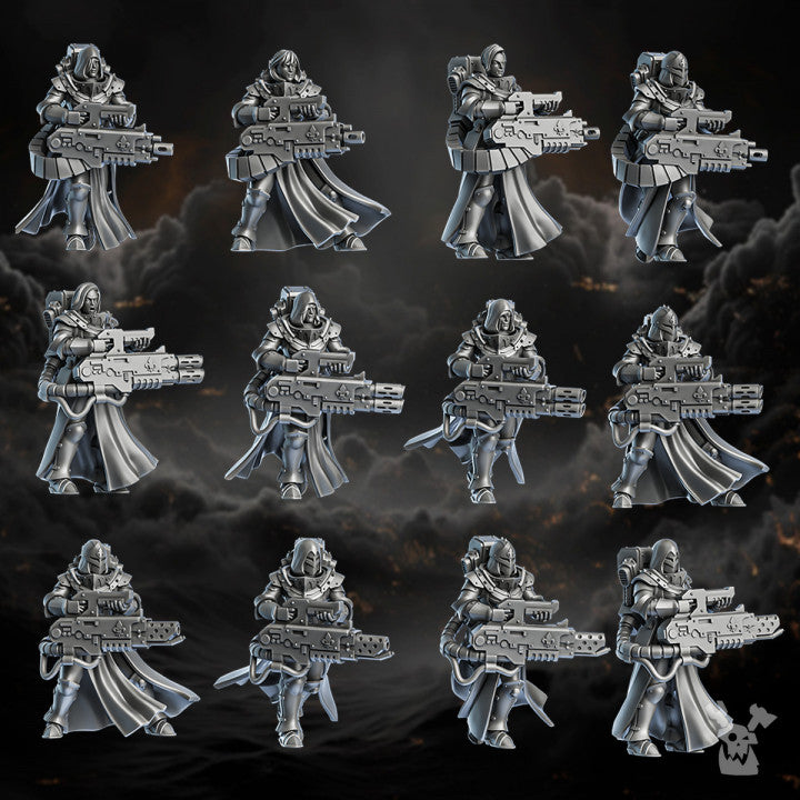 Battle Sisters Heavy Sisters Squad, proxy miniature, 28mm heroic scale unpainted resin