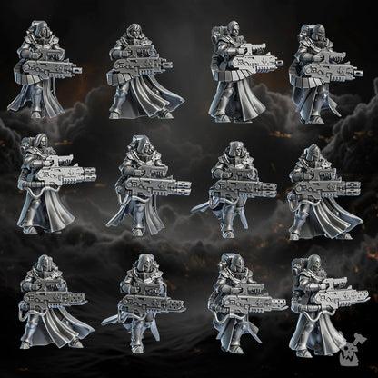 Battle Sisters Heavy Sisters Squad, proxy miniature, 28mm heroic scale unpainted resin