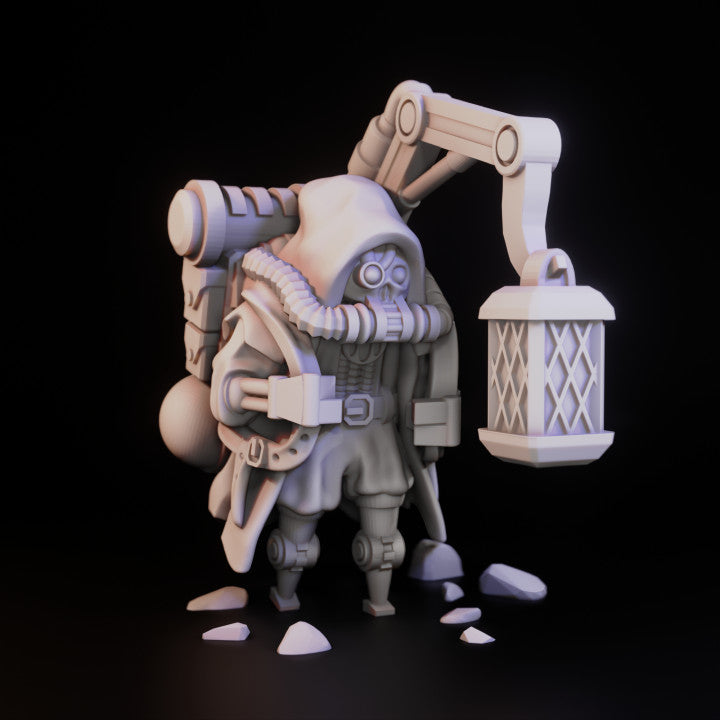 Scavenger Adventurer, Tech Priests proxy miniature, 28mm heroic scale unpainted resin, view 4