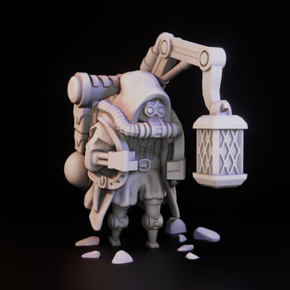 Scavenger Adventurer, Tech Priests proxy miniature, 28mm heroic scale unpainted resin, view 4