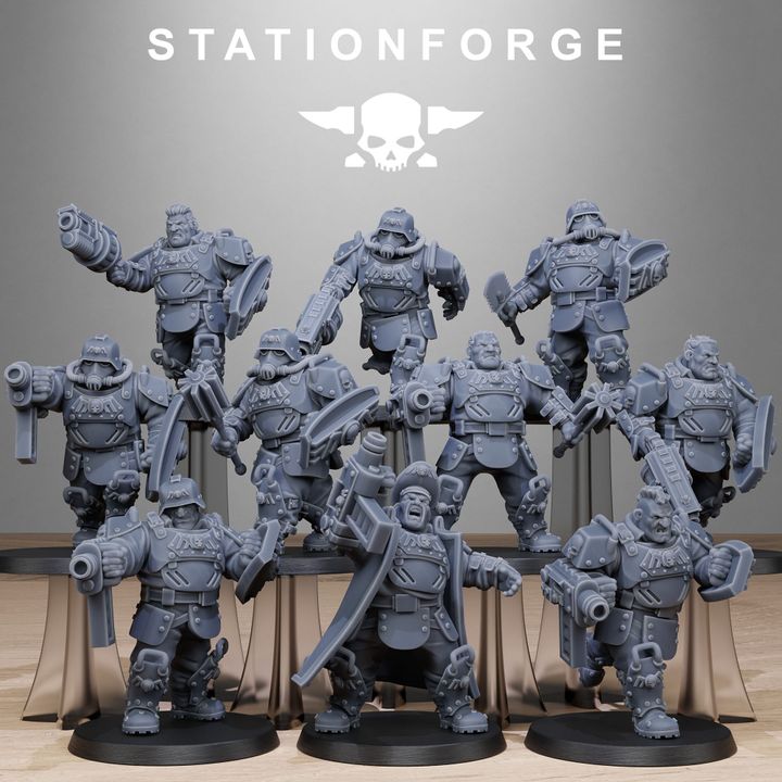 Grim Guard Armored Mutants, Imperial Army proxy miniature, infantry, 28mm heroic scale unpainted resin