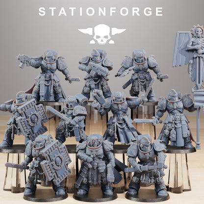 Space Knights Guardmen (10 Units), proxy miniature, squad, 28mm heroic scale unpainted resin