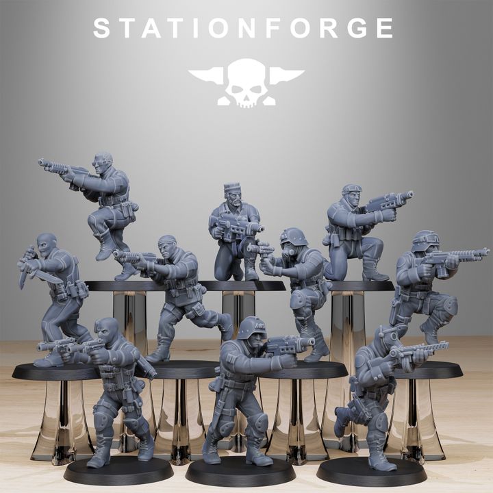 Imperial Army Grim Guard Counter Terrorists (10 Units), 28mm heroic scale unpainted resin