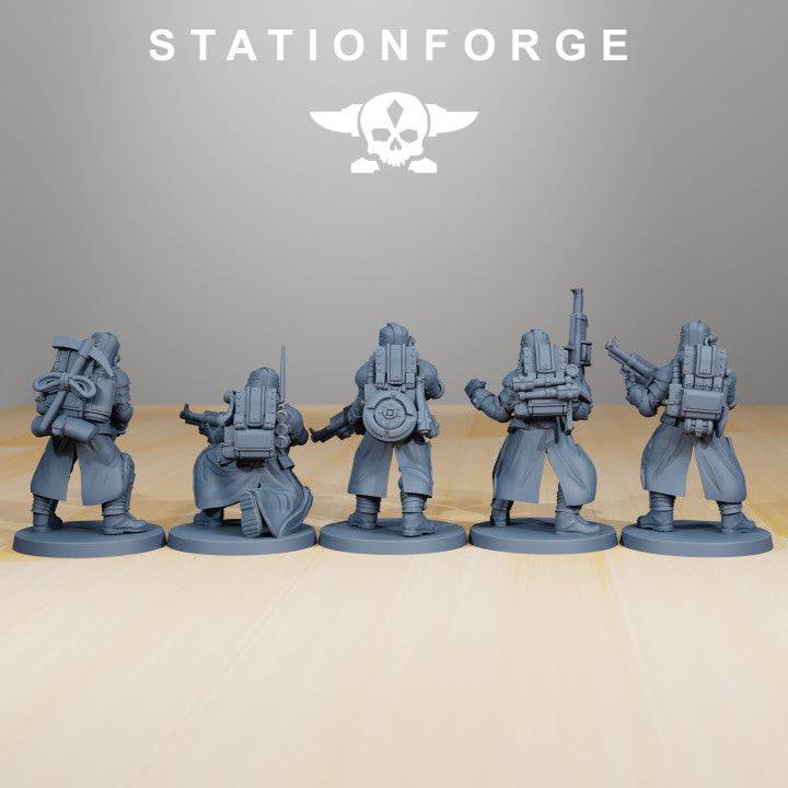 Grim Guard Tinkers, Imperial Army proxy miniature, infantry, 28mm heroic scale unpainted resin, view 2