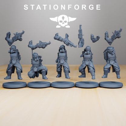 Grim Guard Tinkers, Imperial Army proxy miniature, infantry, 28mm heroic scale unpainted resin, view 3
