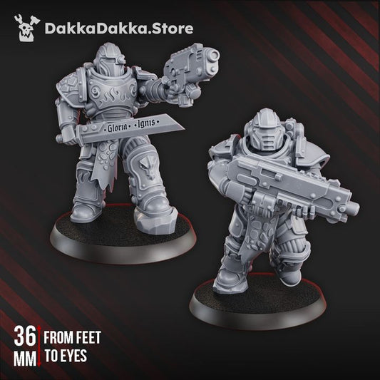 Flame Knights Warriors Tactical Squad, proxy miniature, 28mm heroic scale unpainted resin, view 2