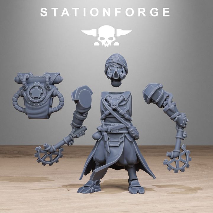 Scavenger Scorchers, Tech Priests proxy miniature, 28mm heroic scale unpainted resin, view 3