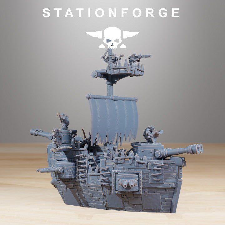 Orks Gobs Short Pearl Battle Ship, proxy miniature, 28mm heroic scale unpainted resin, view 2