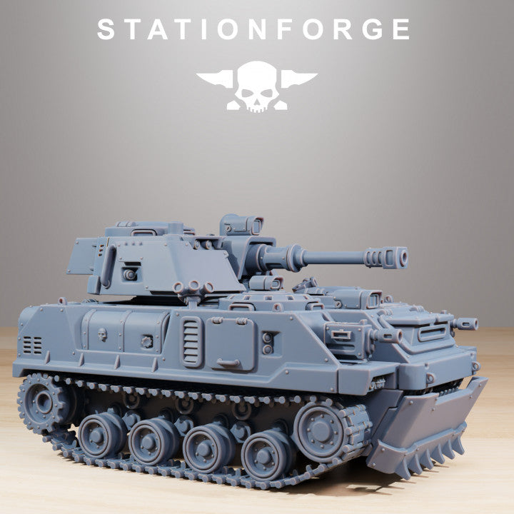 Space Knights Predator Tank, proxy miniature, 28mm heroic scale unpainted resin, view 3