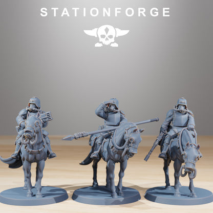Grim Guard Cavalry, Imperial Army proxy miniature, 28mm heroic scale unpainted resin, view 3
