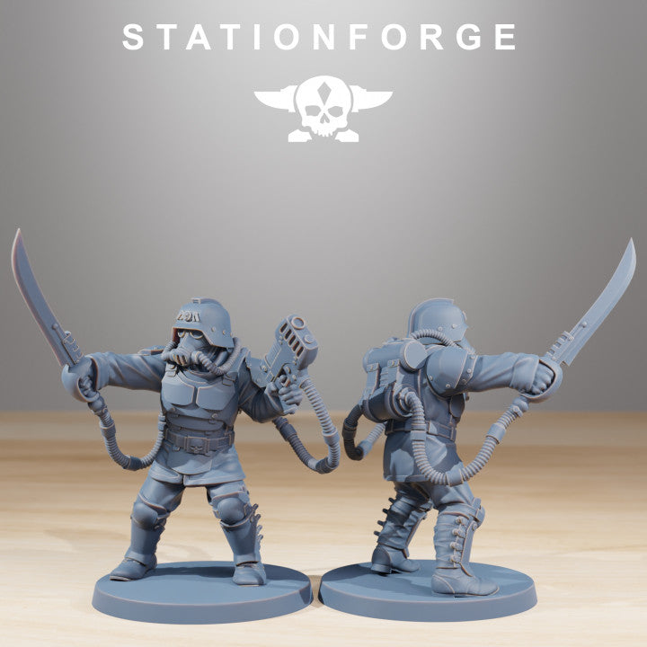 Grim Guard Commandos, Imperial Army proxy miniature, infantry, 28mm heroic scale unpainted resin, view 2
