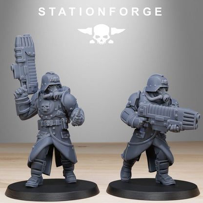 Grim Guard Bombardiers, Imperial Army proxy miniature, infantry, 28mm heroic scale unpainted resin, view 5