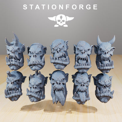 Orks Plague Spreadaz Heads, resin conversion bits, 28mm heroic scale unpainted resin, view 2