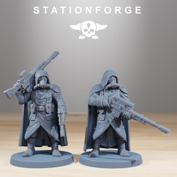 Grim Guard Marksmen, Imperial Army proxy miniature, infantry, 28mm heroic scale unpainted resin, view 5