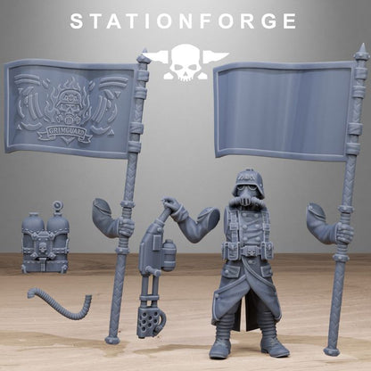Grim Guard Flamers, Imperial Army proxy miniature, infantry, 28mm heroic scale unpainted resin, view 2