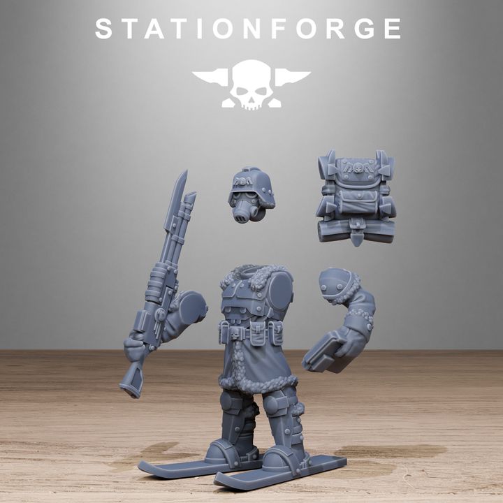 Grim Guard Frostwatch Patrol, Imperial Army proxy miniature, infantry, 28mm heroic scale unpainted resin, view 2