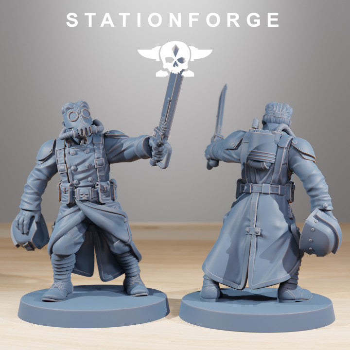 Grim Guard Acolytes, Imperial Army proxy miniature, infantry, 28mm heroic scale unpainted resin, view 3