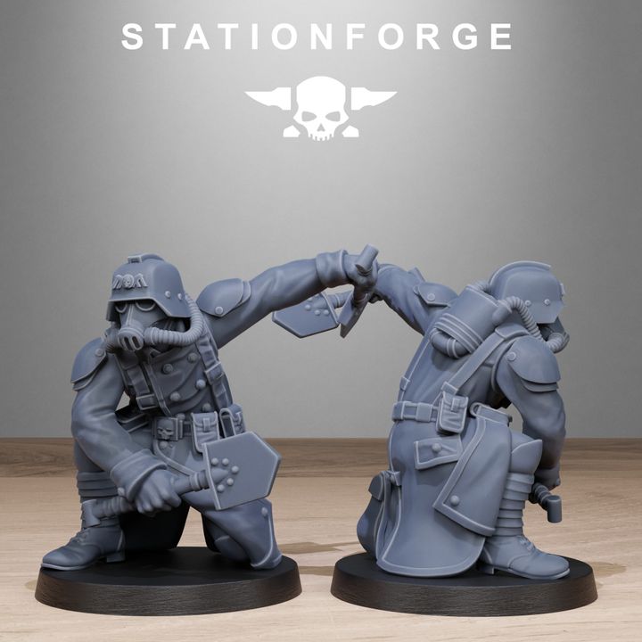 Grim Guard Shovel Fighter, Imperial Army proxy miniature, infantry, 28mm heroic scale unpainted resin, view 6