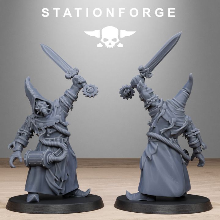 Scavenger Mystics, Tech Priests proxy miniature, 28mm heroic scale unpainted resin, view 5