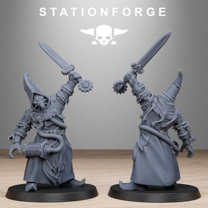 Scavenger Mystics, Tech Priests proxy miniature, 28mm heroic scale unpainted resin, view 5