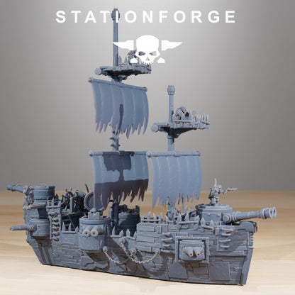 Orks Gobs Pearl Battle Ship, proxy miniature, 28mm heroic scale unpainted resin, view 2
