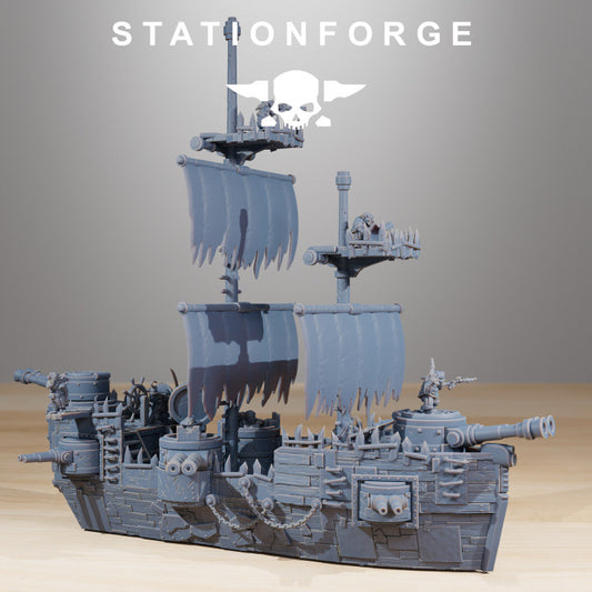 Orks Gobs Pearl Battle Ship, proxy miniature, 28mm heroic scale unpainted resin, view 2