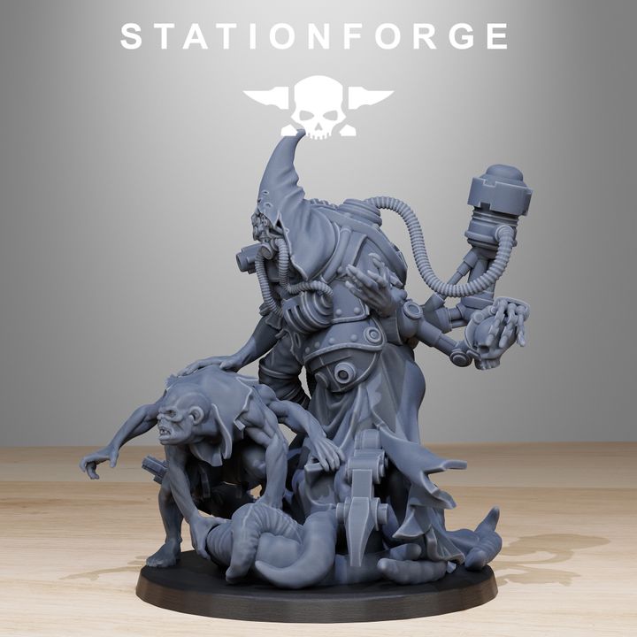Scavenger Lotharius, Tech Priests proxy miniature, 28mm heroic scale unpainted resin, view 5