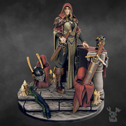 Leona The Forestborn, Space Knights proxy miniature, character, 28mm heroic scale unpainted resin, view 2