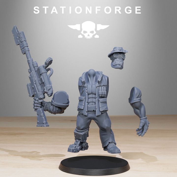 Orks Team Fighters With Gun (10 Units), proxy miniature, squad, 28mm heroic scale unpainted resin, view 2