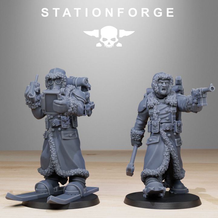 Imperial Army Grim Guard Frostwatch Skiers (10 Units), 28mm heroic scale unpainted resin, view 3
