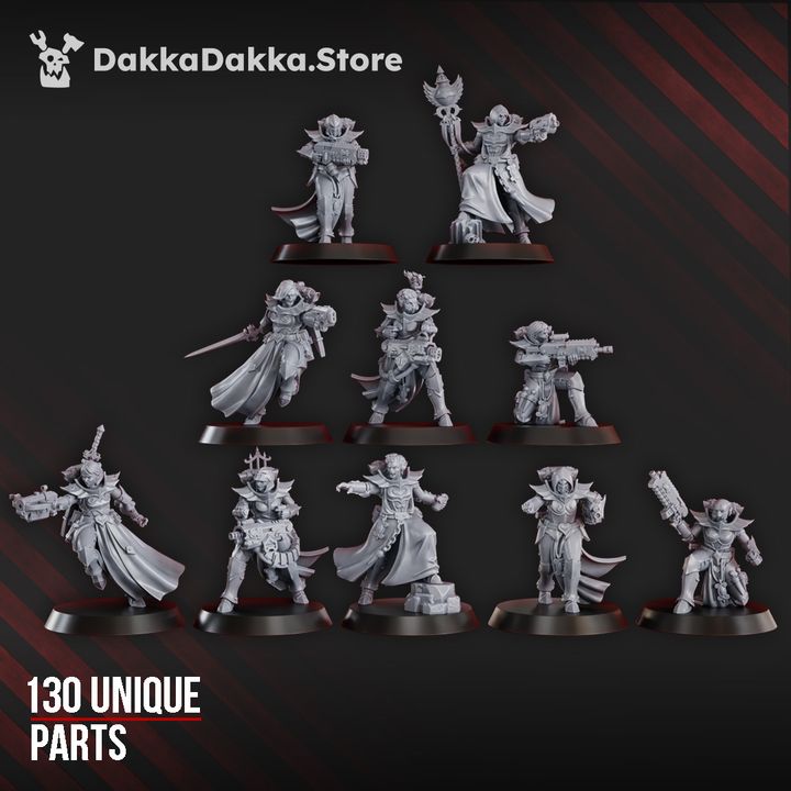Battle Sisters Maidens Of Vengeance Build Kit, proxy miniature, 28mm heroic scale unpainted resin, view 2