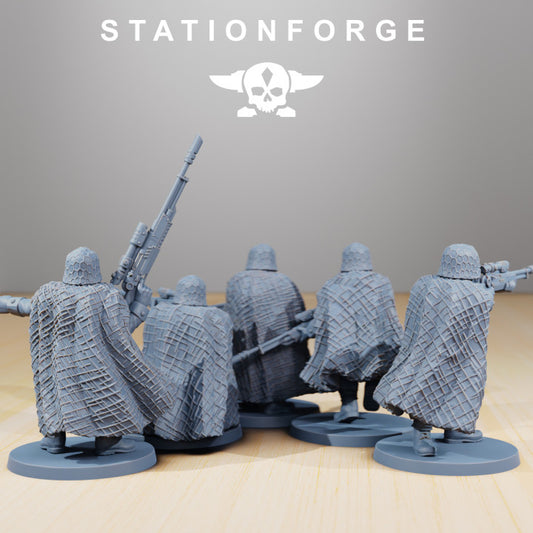 Grim Guard Snipers, Imperial Army proxy miniature, scout, 28mm heroic scale unpainted resin, view 2