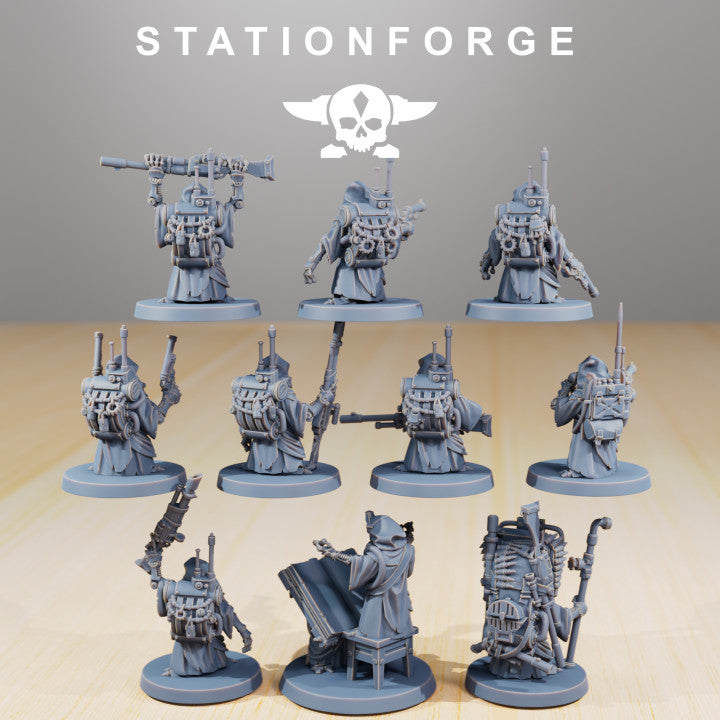 Scavenger Junkards, Tech Priests proxy miniature, 28mm heroic scale unpainted resin, view 2