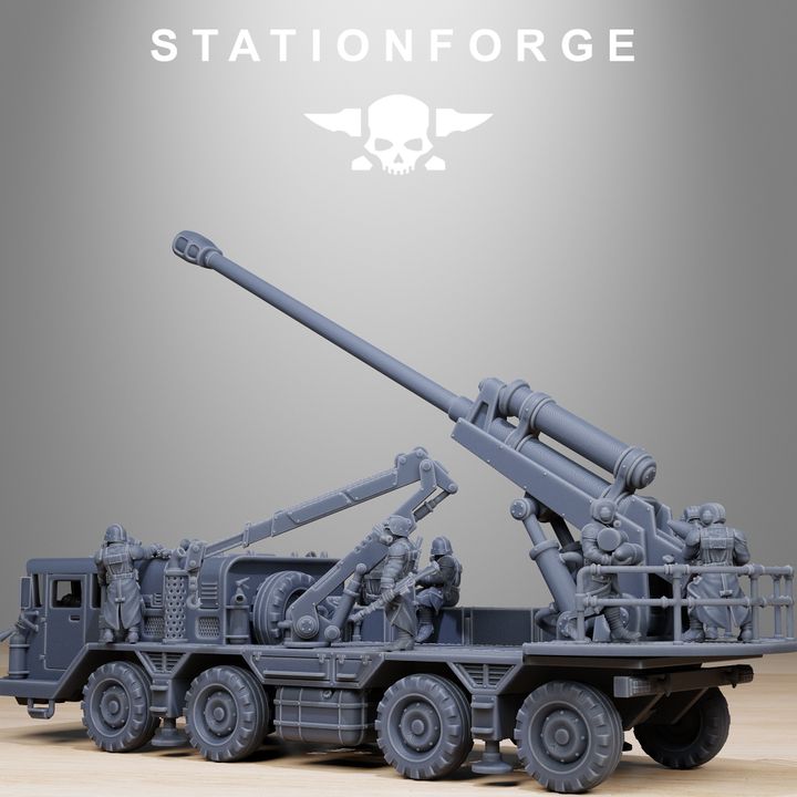 Grim Guard Artillery Vehicle, Imperial Army proxy miniature, 28mm heroic scale unpainted resin, view 2