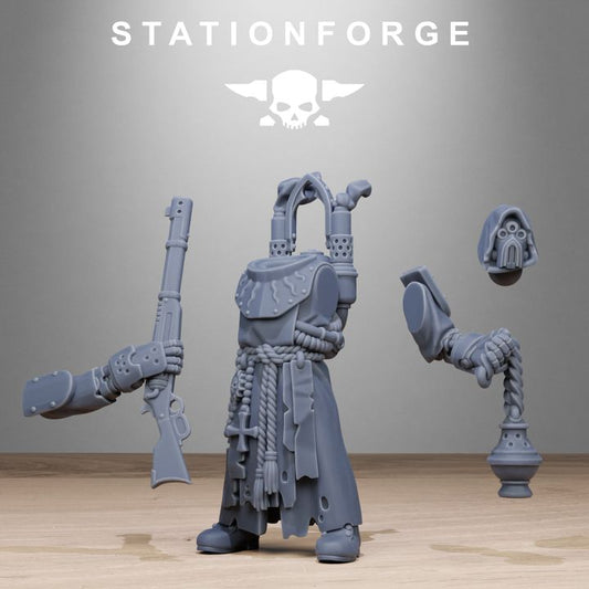 Scavenger Sanctum Infantry, Tech Priests proxy miniature, 28mm heroic scale unpainted resin, view 2