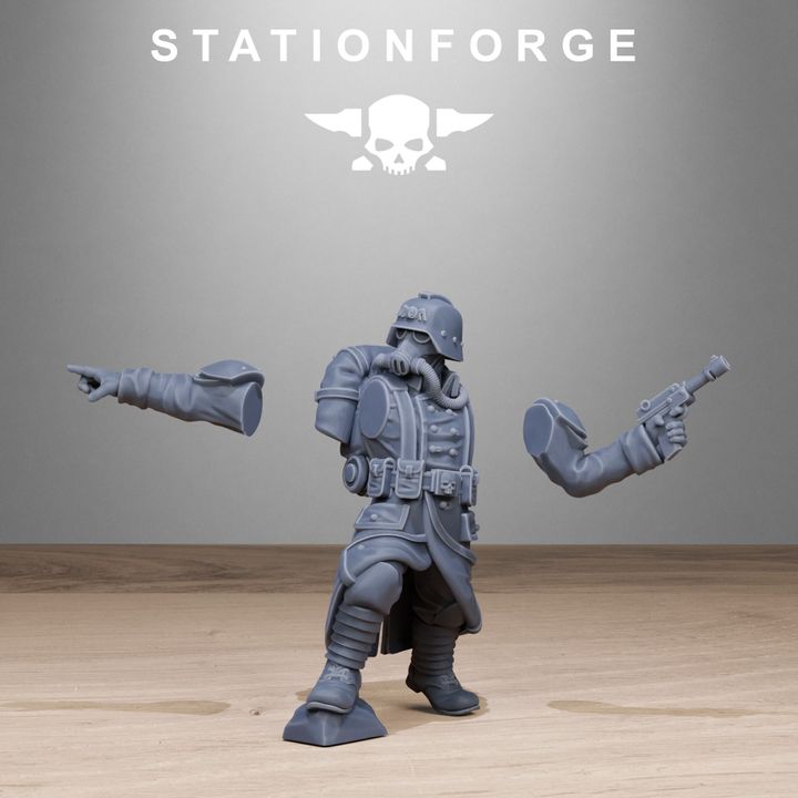 Grim Guard Rocketeers, Imperial Army proxy miniature, infantry, 28mm heroic scale unpainted resin, view 2