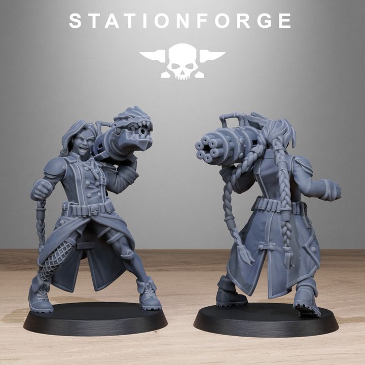 Grim Guard Sisters, Battle Sisters proxy miniature, infantry, 28mm heroic scale unpainted resin, view 2