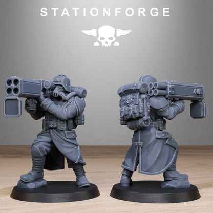 Grim Guard Rocketeers, Imperial Army proxy miniature, infantry, 28mm heroic scale unpainted resin, view 10