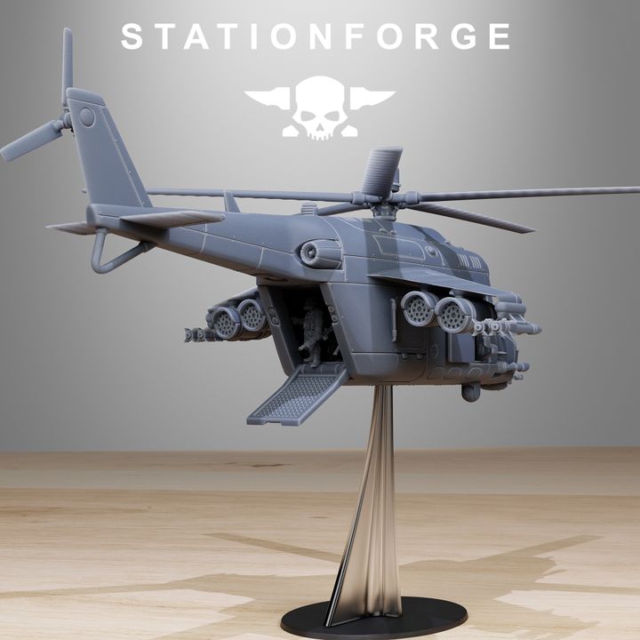 Grim Guard Helicopter, Imperial Army proxy miniature, infantry, 28mm heroic scale unpainted resin, view 4