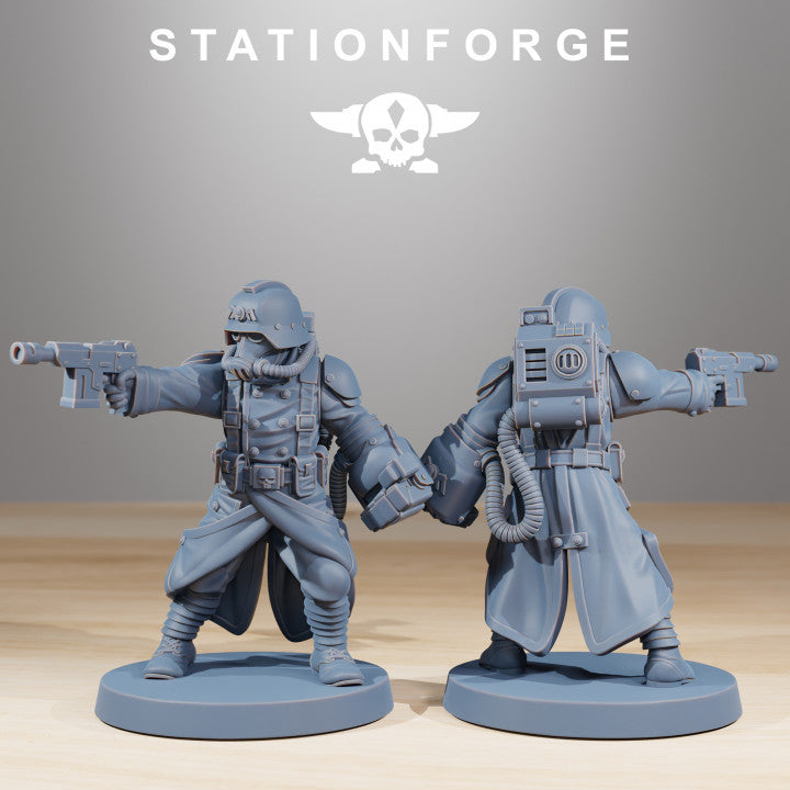 Grim Guard Acolytes, Imperial Army proxy miniature, infantry, 28mm heroic scale unpainted resin, view 4