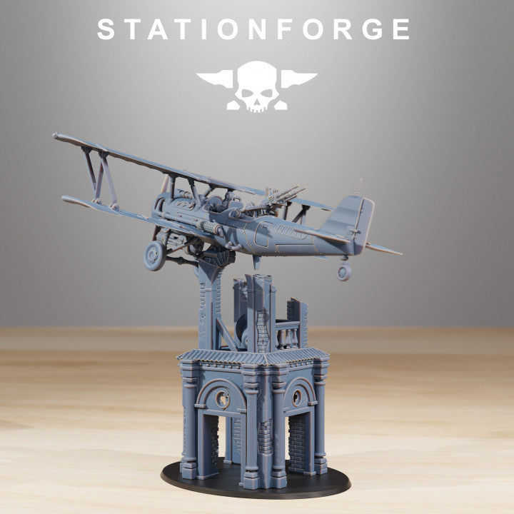 Grim Guard Sf-14A Biplane, Imperial Army proxy miniature, infantry, 28mm heroic scale unpainted resin, view 4